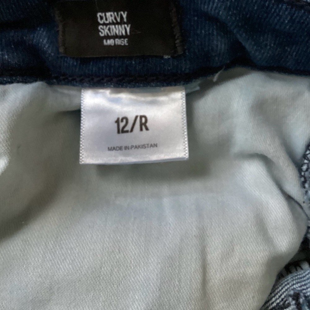 Express Ladies Blue Jean Denim Mid-Rise Curvy Skinny Stretch Button Fly 12R - Picture 4 of 9
